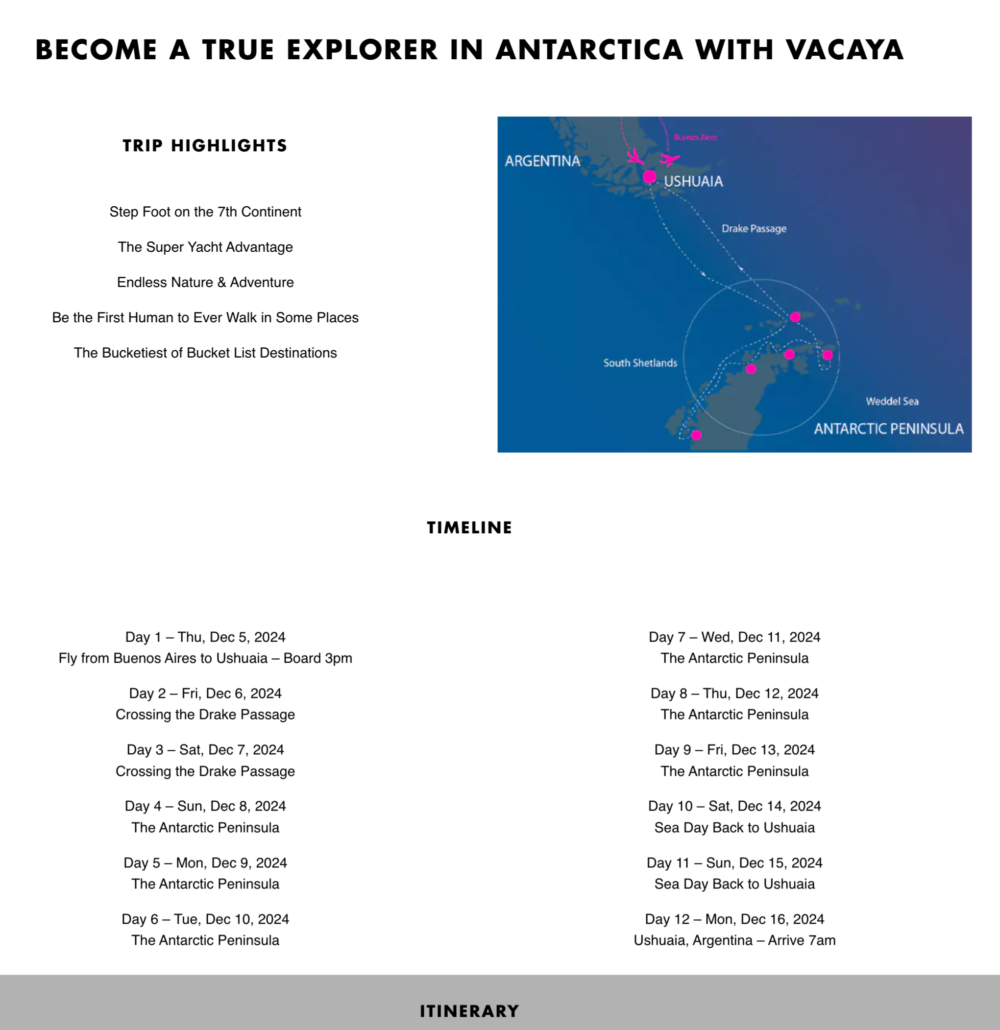 2024 Vacaya Antarctica Cruise Itinerary Islanders Travel Inc   Antarctica Cruise 2024 VACAYA Itinerary 1000x1030 